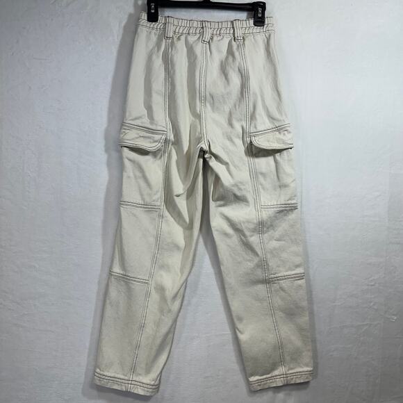 Pacsun S Elastic Waist Cargo Pants Cream‎ Utility Straight Leg Streetwear Y2K - Picture 5 of 8